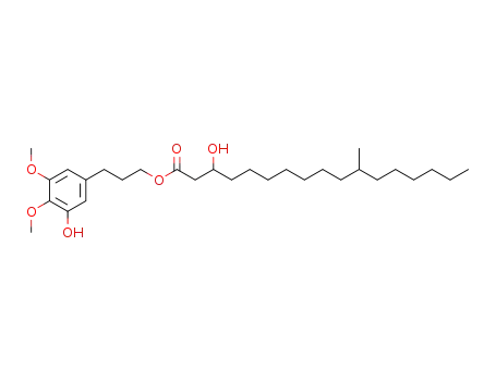 Molecular Structure of 63543-07-7 (3-Hydroxy-11-methylheptadecanoic acid 3-(3-hydroxy-4,5-dimethoxyphenyl)propyl ester)