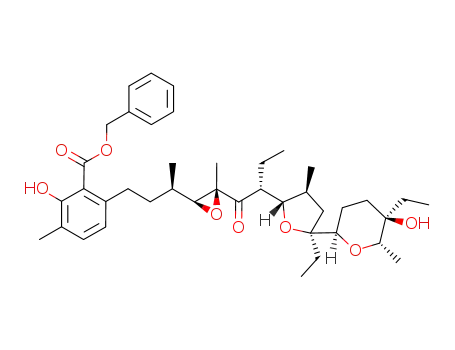 6-[(R)-3-((2S,3R)-3-{(R)-2-[(2S,3S,5S)-5-Ethyl-5-((2R,5R,6S)-5-ethyl-5-hydroxy-6-methyl-tetrahydro-pyran-2-yl)-3-methyl-tetrahydro-furan-2-yl]-butyryl}-3-methyl-oxiranyl)-butyl]-2-hydroxy-3-methyl-benzoic acid benzyl ester