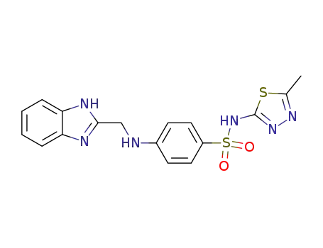 Molecular Structure of 107090-15-3 (4-[(1H-Benzoimidazol-2-ylmethyl)-amino]-N-(5-methyl-[1,3,4]thiadiazol-2-yl)-benzenesulfonamide)
