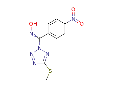Molecular Structure of 114064-97-0 (2H-Tetrazole, 2-[(hydroxyimino)(4-nitrophenyl)methyl]-5-(methylthio)-)