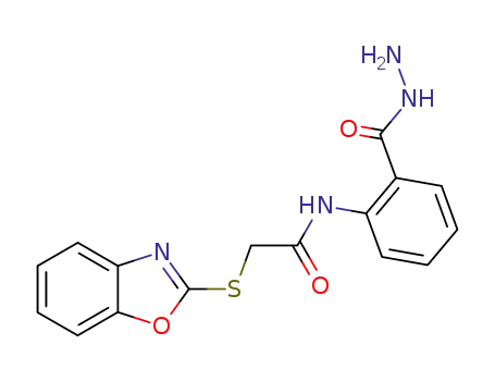 Molecular Structure of 58915-13-2 (2-benzooxazol-2-ylsulfanyl-<i>N</i>-(2-hydrazinocarbonyl-phenyl)-acetamide)
