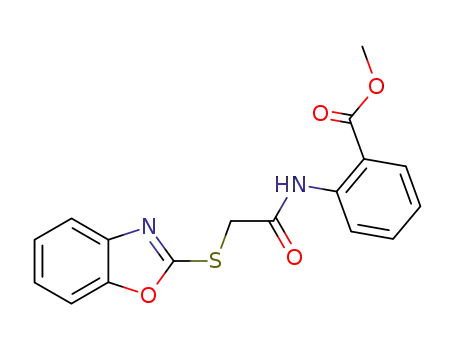 Molecular Structure of 58915-07-4 (2-(2-benzooxazol-2-ylsulfanyl-acetylamino)-benzoic acid methyl ester)
