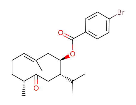 Molecular Structure of 110772-39-9 (4-Bromo-benzoic acid (E)-(1R,7R,10S)-10-isopropyl-3,7-dimethyl-8-oxo-cyclodec-3-enyl ester)