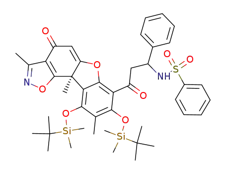 Molecular Structure of 143032-87-5 (8,10-bis-<<(1,1-dimethylethyl)dimethylsilyl>oxy>-3,9,10b-trimethyl-7-<1-oxo-3-phenyl-3-(phenylsulfonyl)amino>benzofuro<2,3-g>-1,2-benzisoxazol-4(10bH)-one)