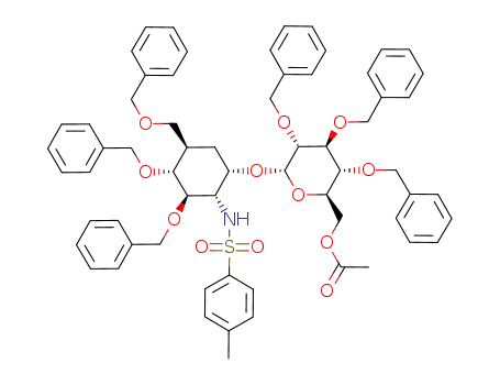 <(1S)-(1,2,4/3,5)-3,4-Dibenzyloxy-5-benzyloxymethyl-2-p-toluenesulfonamido-1-cyclohexyl> 6-O-acetyl-2,3,4-tri-O-benzyl-α-D-glucopyranoside