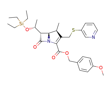 Molecular Structure of 127415-81-0 (p-Methoxybenzyl (1S,5R,6S)-1-methyl-2-(3-pyridyl)thiomethyl-6-<(R)-1-triethylsilyloxyethyl>carbapen-2-em-3-carboxylate)