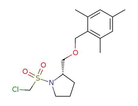 Molecular Structure of 89598-02-7 (Pyrrolidine,
1-[(chloromethyl)sulfonyl]-2-[[(2,4,6-trimethylphenyl)methoxy]methyl]-,
(S)-)