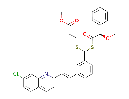 Molecular Structure of 130066-18-1 (3-[(R)-{3-[(E)-2-(7-Chloro-quinolin-2-yl)-vinyl]-phenyl}-((R)-2-methoxy-2-phenyl-acetylsulfanyl)-methylsulfanyl]-propionic acid methyl ester)