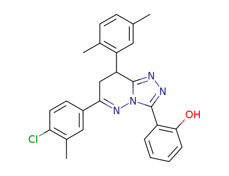 Molecular Structure of 89958-43-0 (Phenol,
2-[6-(4-chloro-3-methylphenyl)-8-(2,5-dimethylphenyl)-7,8-dihydro-1,2,4-
triazolo[4,3-b]pyridazin-3-yl]-)