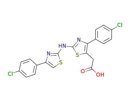 Molecular Structure of 89402-69-7 (5-Thiazoleacetic acid,
4-(4-chlorophenyl)-2-[[4-(4-chlorophenyl)-2-thiazolyl]amino]-)
