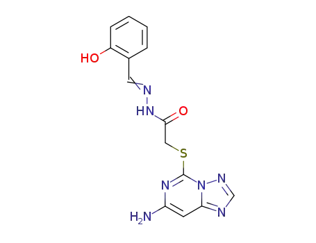 Molecular Structure of 143212-86-6 (Acetic acid,2-[(7-amino[1,2,4]triazolo[1,5-c]pyrimidin-5-yl)thio]-,2-[(2-hydroxyphenyl)methylene]hydrazide)