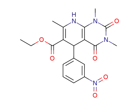 Molecular Structure of 96996-67-7 (Pyrido[2,3-d]pyrimidine-6-carboxylic acid,
1,2,3,4,5,8-hexahydro-1,3,7-trimethyl-5-(3-nitrophenyl)-2,4-dioxo-, ethyl
ester)