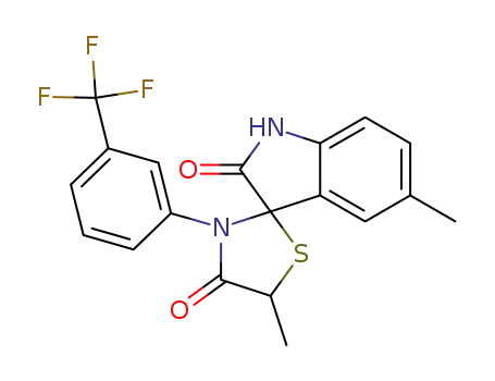 Molecular Structure of 116344-51-5 (Spiro[3H-indole-3,2'-thiazolidine]-2,4'(1H)-dione,
5,5'-dimethyl-3'-[3-(trifluoromethyl)phenyl]-)
