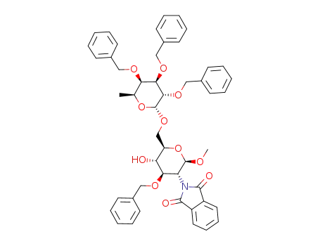 Molecular Structure of 97242-86-9 (Methyl3-O-benzyl-6-O-(2,3,4-tri-O-benzyl-a-L-fucopyranosyl)-2-deoxy-2-phthalimido-b-D-glucopyranoside)