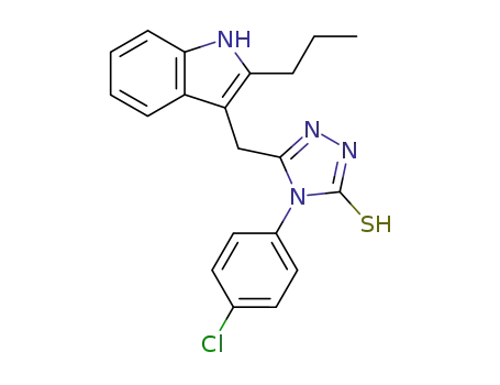 Molecular Structure of 77919-74-5 (4-(4-Chloro-phenyl)-5-(2-propyl-1H-indol-3-ylmethyl)-4H-[1,2,4]triazole-3-thiol)