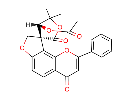 Molecular Structure of 51311-64-9 (Spiro(furan-3(2H),9(8H)-(4H)furo(2,3-h)(1)benzopyran)-2,4-dione, 4-(acetyloxy)-4,5-dihydro-5,5-dimethyl-2-phenyl-, trans-(-)-)