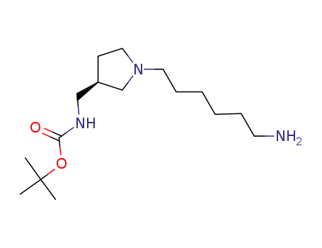 Molecular Structure of 173340-62-0 (Carbamic acid, [[1-(6-aminohexyl)-3-pyrrolidinyl]methyl]-,
1,1-dimethylethyl ester, (R)-)