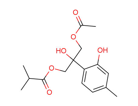 Molecular Structure of 106009-87-4 (Propanoic acid, 2-methyl-,
3-(acetyloxy)-2-hydroxy-2-(2-hydroxy-4-methylphenyl)propyl ester)