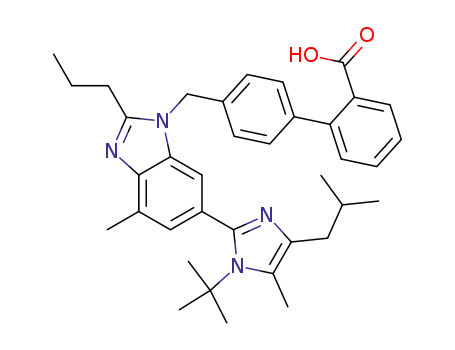 Molecular Structure of 1238784-22-9 (4'-[[2-n-Propyl-4-methyl-6-(1-tert.butyl-4-isobutyl-5-methylimidazol-2-yl)-1H-benzimidazol-1-yl]-methyl]-biphenyl-2-carboxylic Acid)