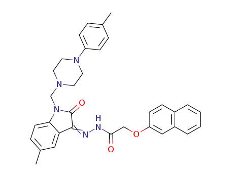 Molecular Structure of 81215-56-7 (Acetic acid, (2-naphthalenyloxy)-, (1,2-dihydro-5-methyl-1-((4-(4-methylphenyl)-1-piperazinyl)methyl)-2-oxo-3H-indol-3-ylidene)hydrazide)