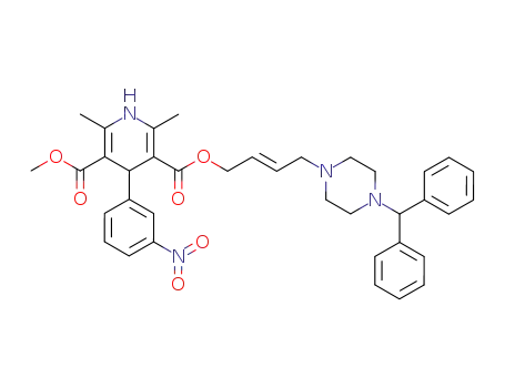 Molecular Structure of 119774-22-0 (2,6-Dimethyl-4-(3-nitro-phenyl)-1,4-dihydro-pyridine-3,5-dicarboxylic acid 3-[(E)-4-(4-benzhydryl-piperazin-1-yl)-but-2-enyl] ester 5-methyl ester)