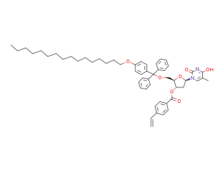 Molecular Structure of 78421-05-3 (4-Vinyl-benzoic acid (2R,3S,5R)-2-[(4-hexadecyloxy-phenyl)-diphenyl-methoxymethyl]-5-(4-hydroxy-5-methyl-2-oxo-2H-pyrimidin-1-yl)-tetrahydro-furan-3-yl ester)