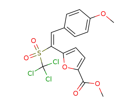 Molecular Structure of 74675-66-4 (2-Furancarboxylic acid,
5-[2-(4-methoxyphenyl)-1-[(trichloromethyl)sulfonyl]ethenyl]-, methyl
ester, (E)-)