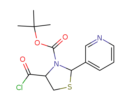 Molecular Structure of 143259-43-2 (3-Thiazolidinecarboxylic acid, 4-(chlorocarbonyl)-2-(3-pyridinyl)-,
1,1-dimethylethyl ester)