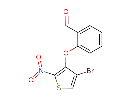 Molecular Structure of 93102-40-0 (Benzaldehyde, 2-[(4-bromo-2-nitro-3-thienyl)oxy]-)