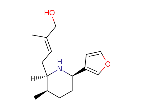 Molecular Structure of 1630-49-5 ((E)-4-[(2S)-6β-(3-Furyl)-3α-methylpiperidin-2-yl]-2-methyl-2-buten-1-ol)