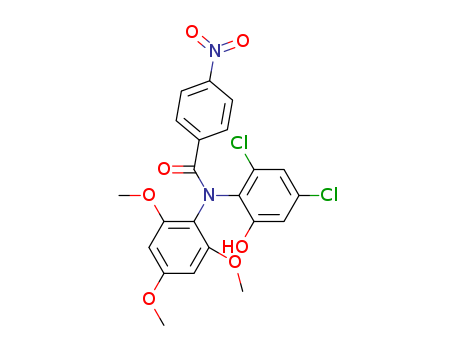 Molecular Structure of 105664-49-1 (Benzamide,
N-(2,4-dichloro-6-hydroxyphenyl)-4-nitro-N-(2,4,6-trimethoxyphenyl)-)