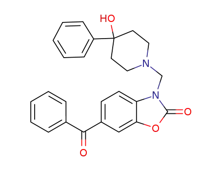 Molecular Structure of 104837-19-6 (3-[(4-hydroxy-4-phenylpiperidin-1-yl)methyl]-6-(phenylcarbonyl)-1,3-benzoxazol-2(3H)-one)