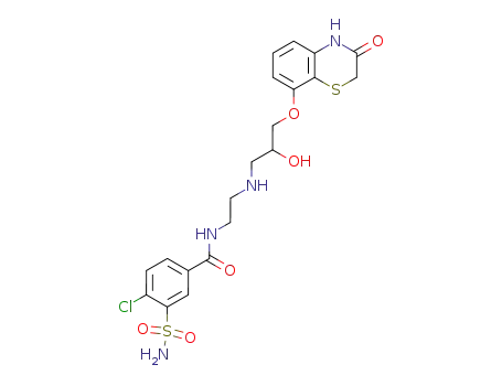 Molecular Structure of 136291-84-4 (3-<<2-(4-chloro-3-sulfamoylbenzamido)ethyl>amino>-1-<(3,4-dihydro-3-oxo-2H-1,4-benzothiazin-8-yl)oxy>propan-2-ol)