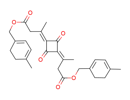 Molecular Structure of 89404-48-8 (Butanoic acid, 3,3'-(2,4-dioxo-1,3-cyclobutanediylidene)bis-,
bis[(4-methyl-1,3-cyclohexadien-1-yl)methyl] ester)