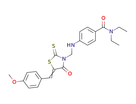 Molecular Structure of 104183-52-0 (N,N-diethyl-4-[({(5Z)-5-[(4-methoxyphenyl)methylidene]-4-oxo-2-thioxo-1,3-thiazolidin-3-yl}methyl)amino]benzamide)