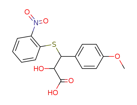 Molecular Structure of 30067-06-2 (2-HYDROXY-3-(4-METHOXY-PHENYL)-3-(2-NITRO-PHENYLSULFANYL)-PROPIONIC ACID)