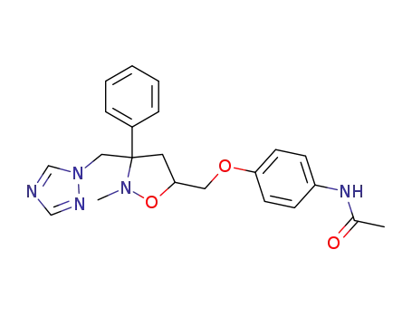 Molecular Structure of 114544-51-3 (Acetamide,
N-[4-[[2-methyl-3-phenyl-3-(1H-1,2,4-triazol-1-ylmethyl)-5-isoxazolidinyl]
methoxy]phenyl]-)