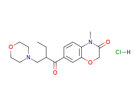 Molecular Structure of 135420-38-1 (4-methyl-7-[2-(morpholin-4-ylmethyl)butanoyl]-2H-1,4-benzoxazin-3(4H)-one hydrochloride)