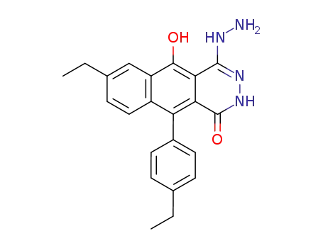 Molecular Structure of 82236-00-8 (Benzo[g]phthalazine-1,4-dione,
7-ethyl-10-(4-ethylphenyl)-2,3-dihydro-5-hydroxy-, 4-hydrazone)