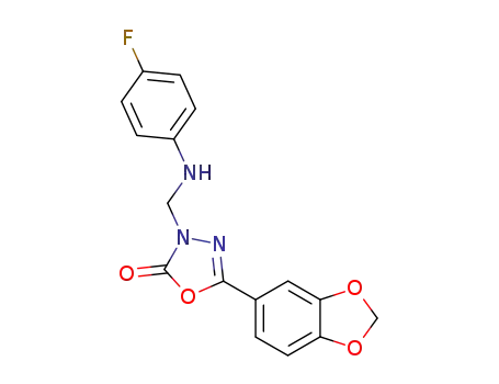 Molecular Structure of 73484-51-2 (5-(1,3-benzodioxol-5-yl)-3-{[(4-fluorophenyl)amino]methyl}-1,3,4-oxadiazol-2(3H)-one)