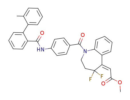 Molecular Structure of 168162-74-1 (methyl (Z)-[4,4-difluoro-1-[4-[2-(2-methylphenyl)benzoyl]amino]benzoyl-2,3,4,5-tetrahydro-1H-1-benzazepin-5-ylidene]acetate)