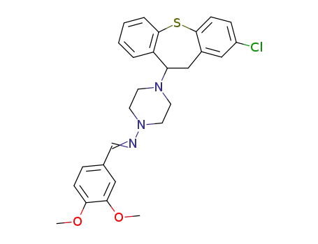 Molecular Structure of 86758-93-2 (1-Piperazinamine, 4-(2-chloro-10,11-dihydrodibenzo(b,f)thiepin-10-yl)- N-((3,4-dimethoxyphenyl)methylene)-)