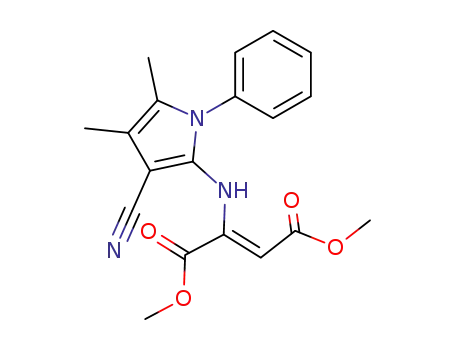 Molecular Structure of 119215-36-0 (2-Butenedioic acid,
2-[(3-cyano-4,5-dimethyl-1-phenyl-1H-pyrrol-2-yl)amino]-, dimethyl ester)