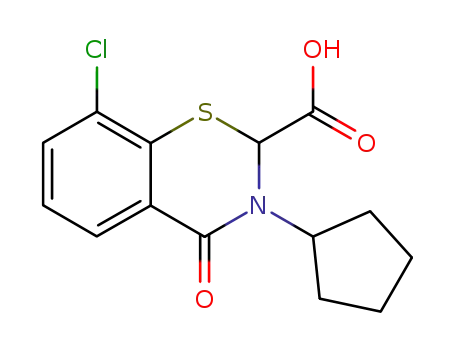 Molecular Structure of 89479-64-1 (2H-1,3-Benzothiazine-2-carboxylic acid,
8-chloro-3-cyclopentyl-3,4-dihydro-4-oxo-)