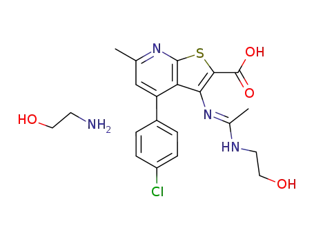 4-(4-Chloro-phenyl)-3-{[N-(2-hydroxy-ethyl)-acetimidoyl]-amino}-6-methyl-thieno[2,3-b]pyridine-2-carboxylic acid; compound with 2-amino-ethanol