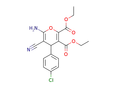 Molecular Structure of 77151-43-0 (6-Amino-4-(4-chloro-phenyl)-5-cyano-4H-pyran-2,3-dicarboxylic acid diethyl ester)