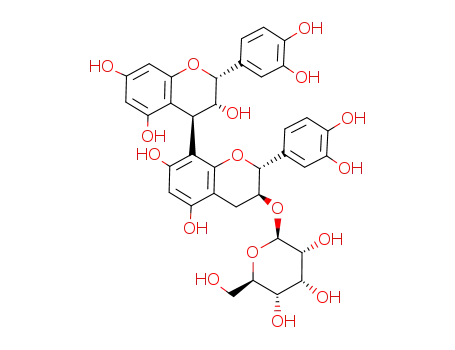 Molecular Structure of 96820-32-5 (.beta.-D-Glucopyranoside, 2,2-bis(3,4-dihydroxyphenyl)-3,3,4,4-tetrahydro-3,5,5,7,7-pentahydroxy4,8-bi-2H-1-benzopyran-3-yl, 2R-2.alpha.,3.alpha.,4.beta.(2R*,3R*)-)
