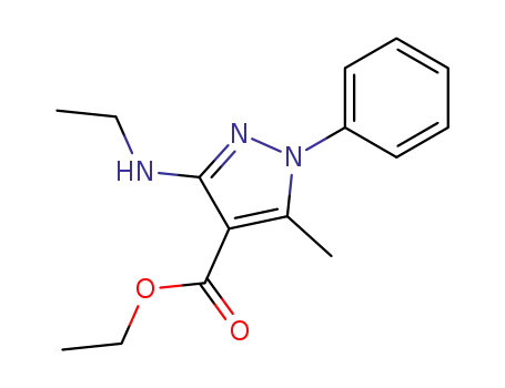 Molecular Structure of 116545-45-0 (1H-Pyrazole-4-carboxylic acid, 3-(ethylamino)-5-methyl-1-phenyl-, ethyl
ester)