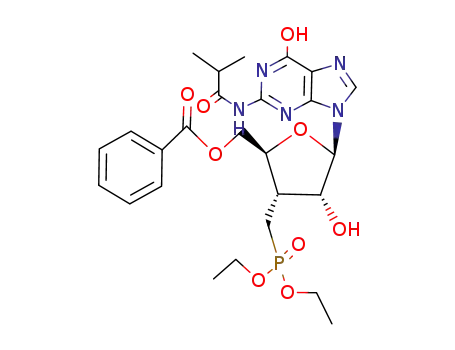 9-(5-O-benzoyl-3-desoxy-3-diethoxyphosphorylmethyl-β-D-ribofuranosyl)-6-hydroxy-2-isobutyramidopurin