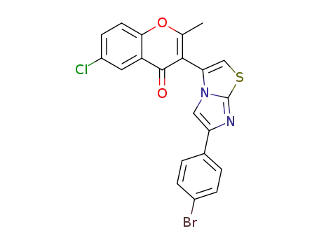 Molecular Structure of 104819-39-8 (3-[6-(4-bromophenyl)imidazo[2,1-b][1,3]thiazol-3-yl]-6-chloro-2-methyl-4H-chromen-4-one)